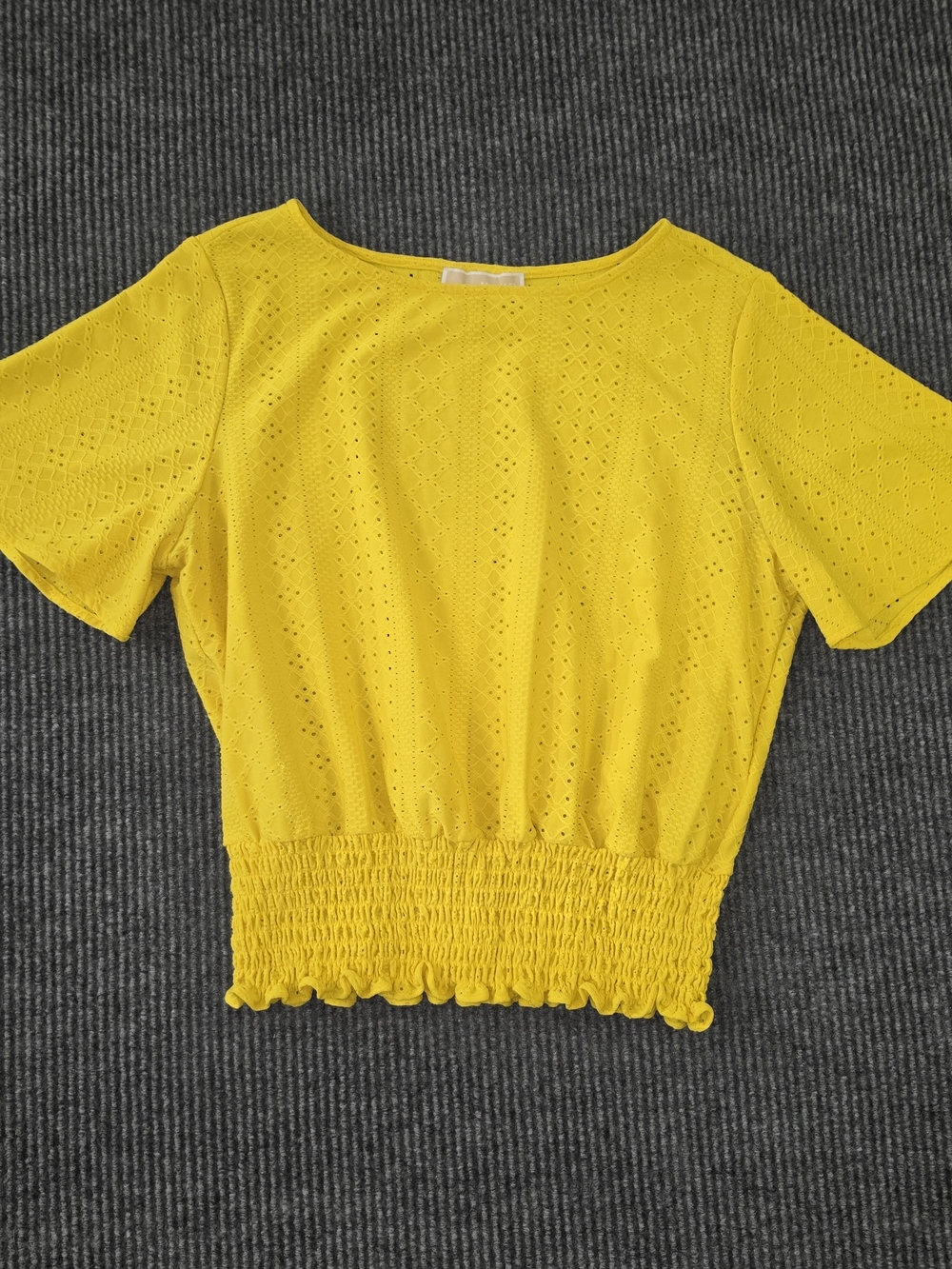 Michael Kors Bright Yellow Eyelet Crop Top with Smocked Waist
